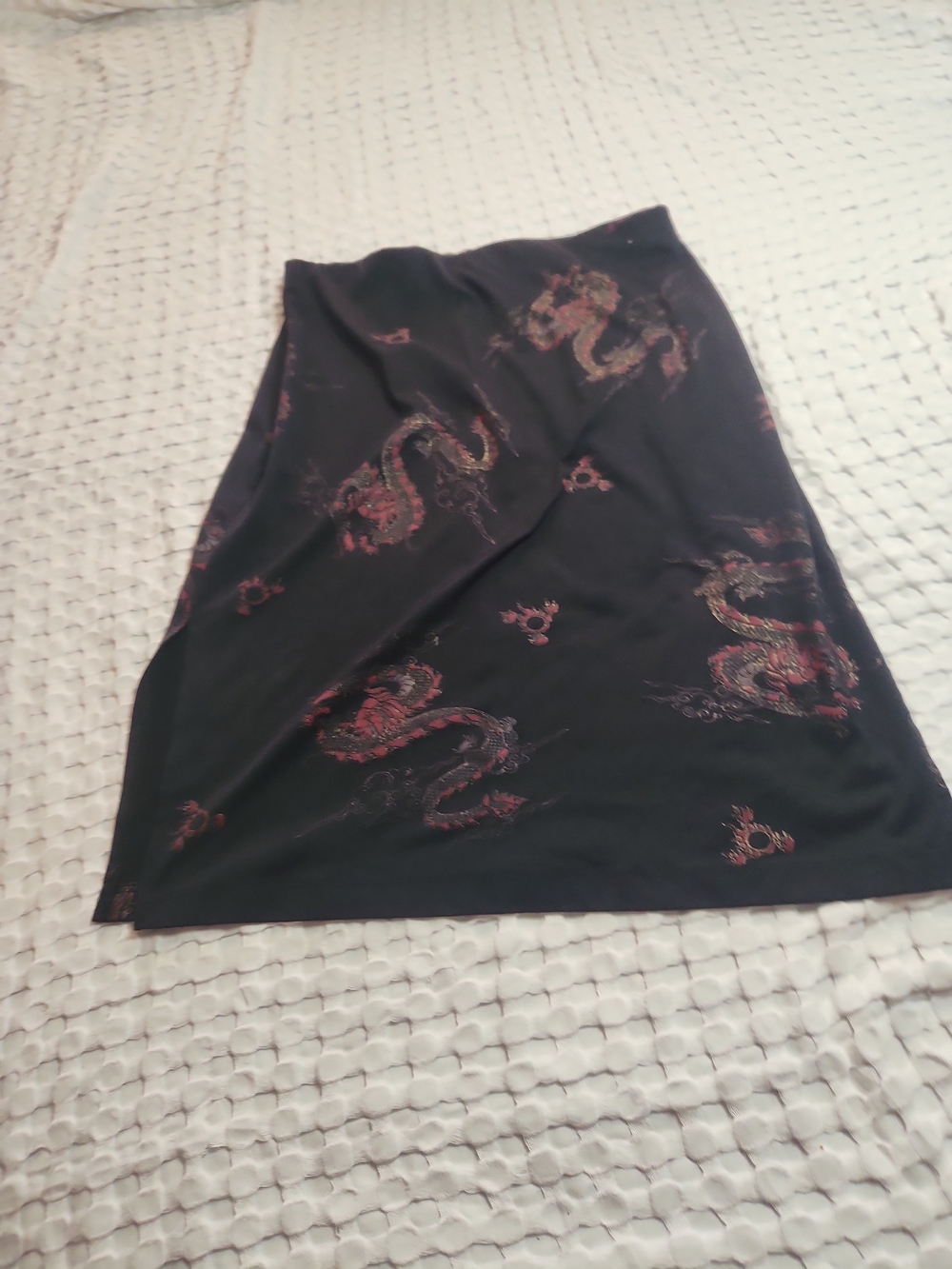 Moa Moa Black Midi Skirt with Multicolor Dragon Print